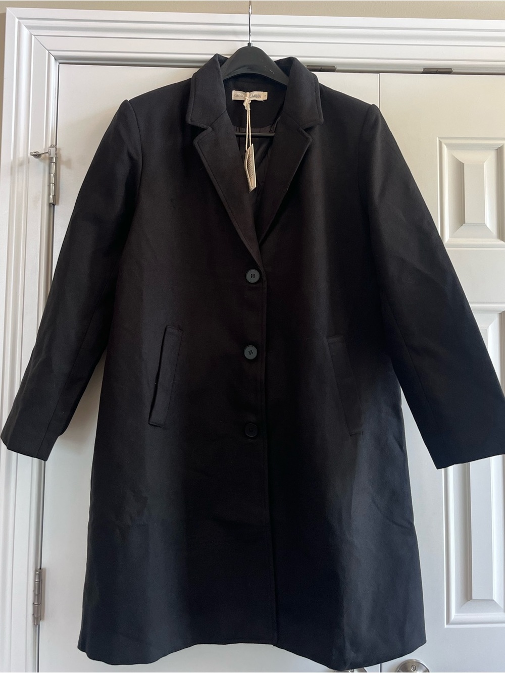 Women's Black Single-Breasted FeltCoat. Size Large Brand New Grace+Emma